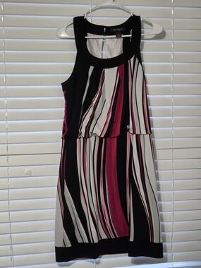 White House Black Market Black White and Pink Striped Sleeveless Mini Dress